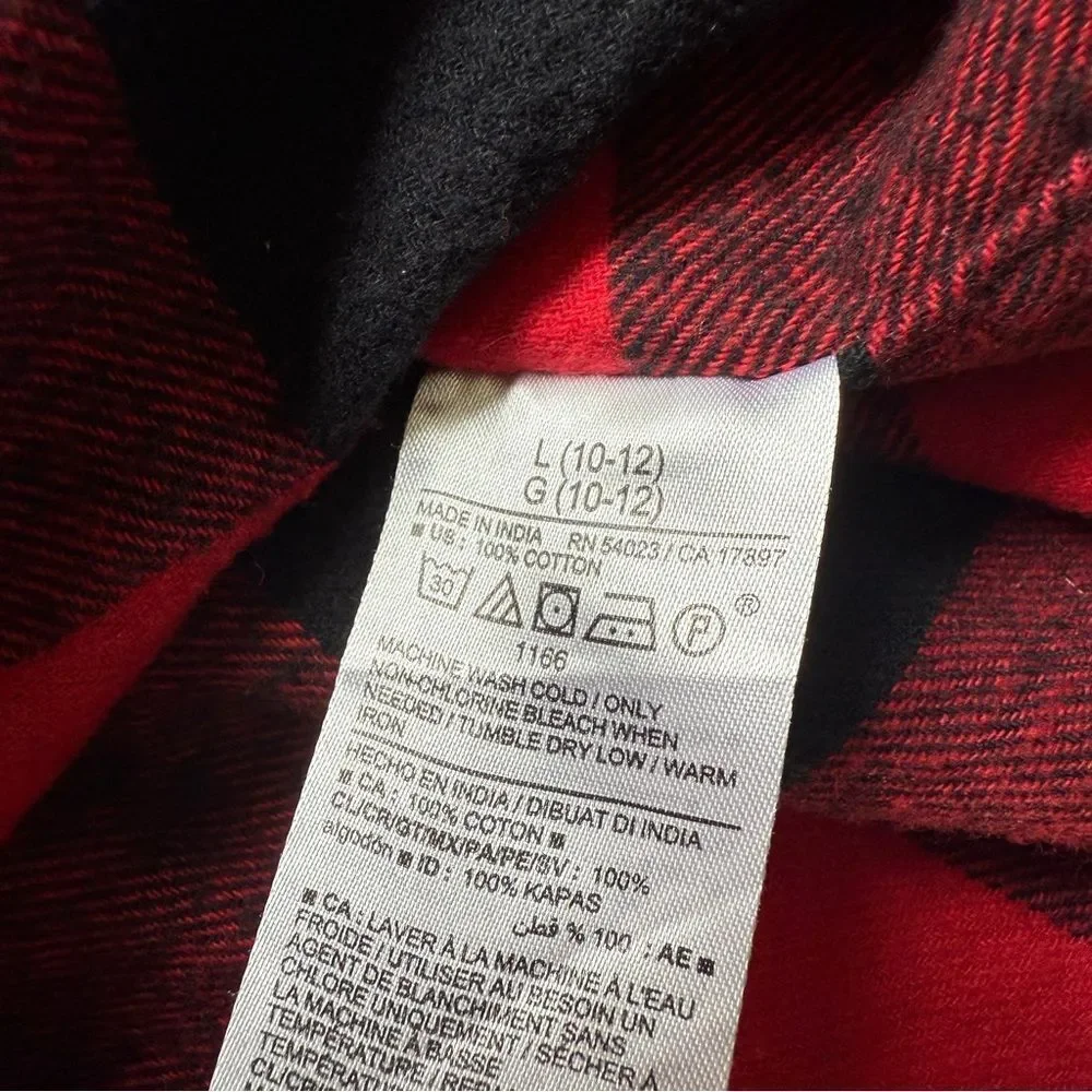 Buffalo Plaid Flannel Button Down Boys Large Red Black Pockets